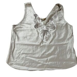 Kia Silk Camisole Top Womens Small Beige Excellent Lace Trim V-Neck Sleeveless